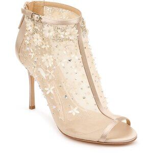 Badgley Mischka Golden Mesh with flower Olivia Nudsat Bootie.  SZ 8.5